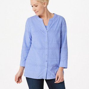 Denim & Co. Eyelet Button Front Shirt & Tank Set,